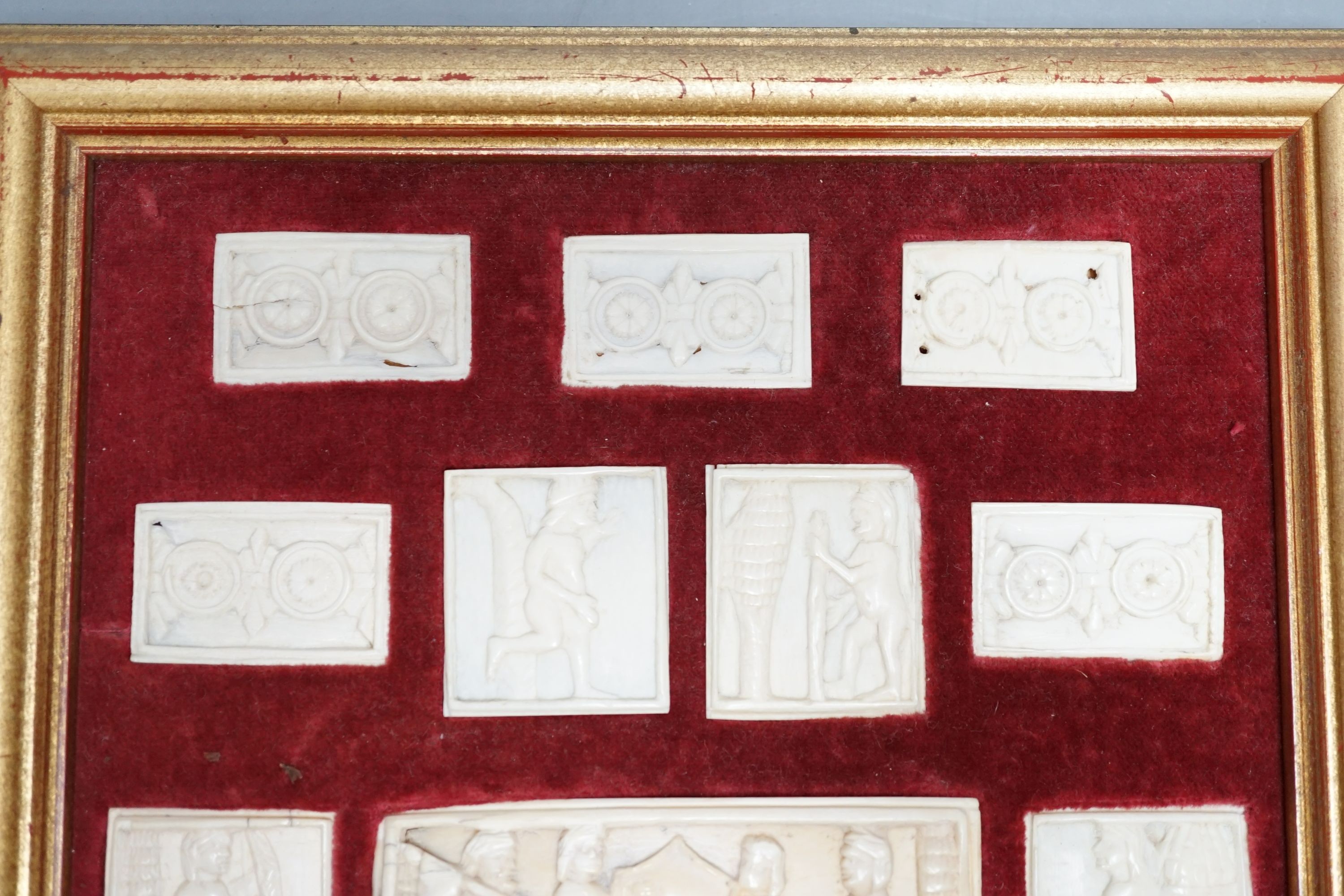 A framed group Embriachi-style bone plaques